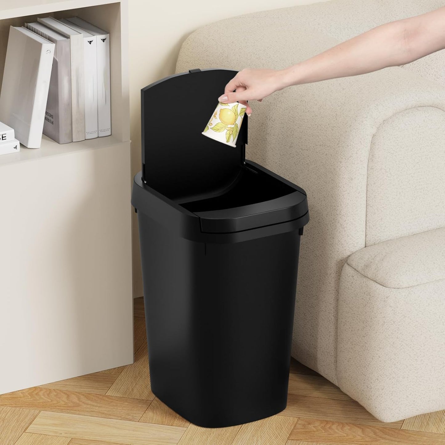 3 Pack Bathroom Small Trash Can with Lid, 2.6 Gallon Slim Garbage Bin with Pop-Up Lid, 10L Plastic