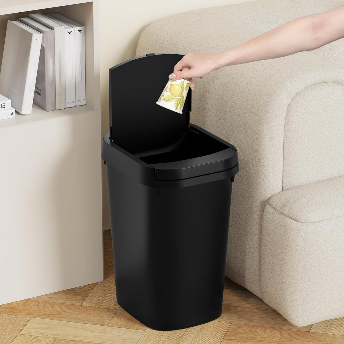 3 Pack Bathroom Small Trash Can with Lid, 2.6 Gallon Slim Garbage Bin with Pop-Up Lid, 10L Plastic