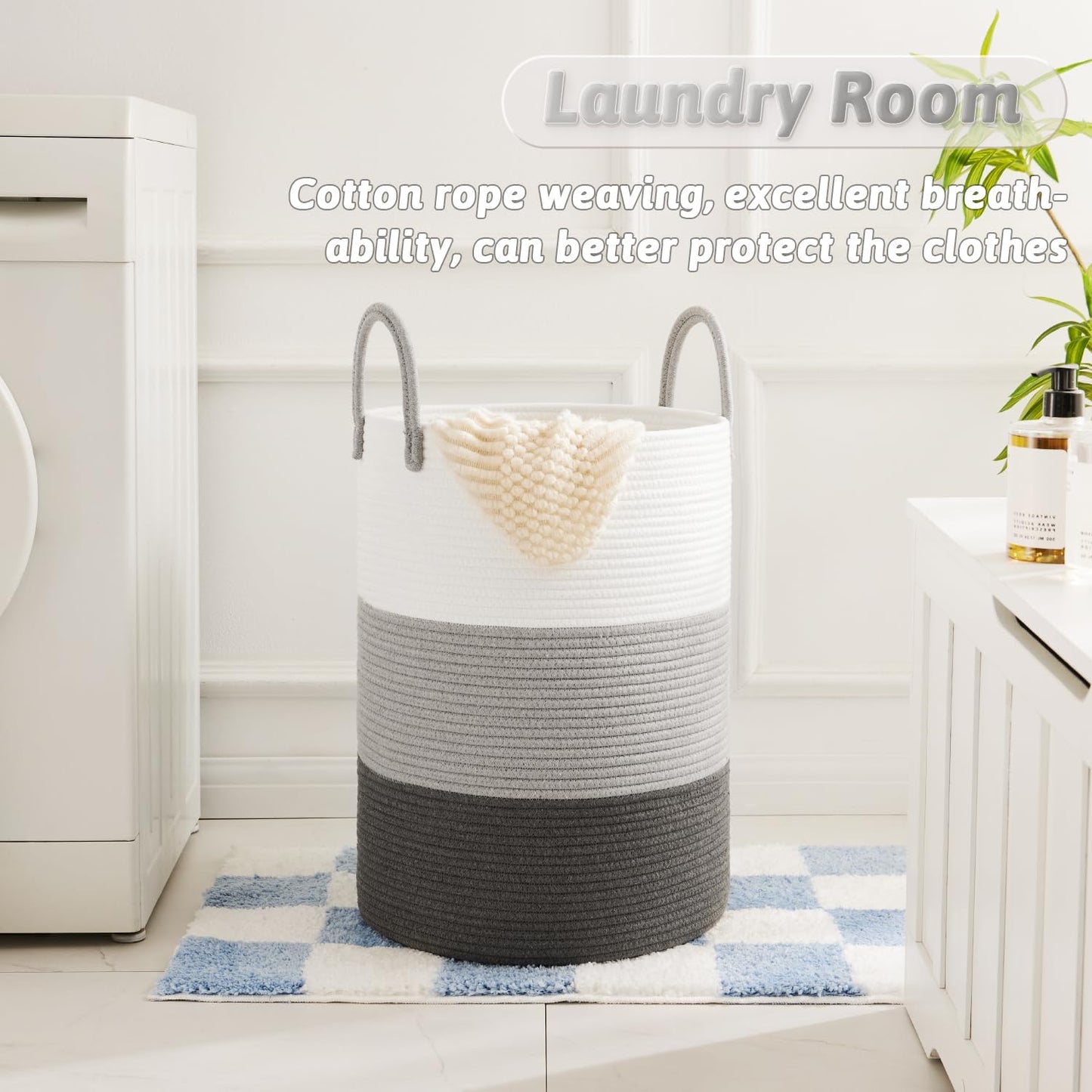 Laundry Basket,Woven Cotton Rope Laundry Hamper,40L for Decorative Storage of Dirty Clothes,Toys