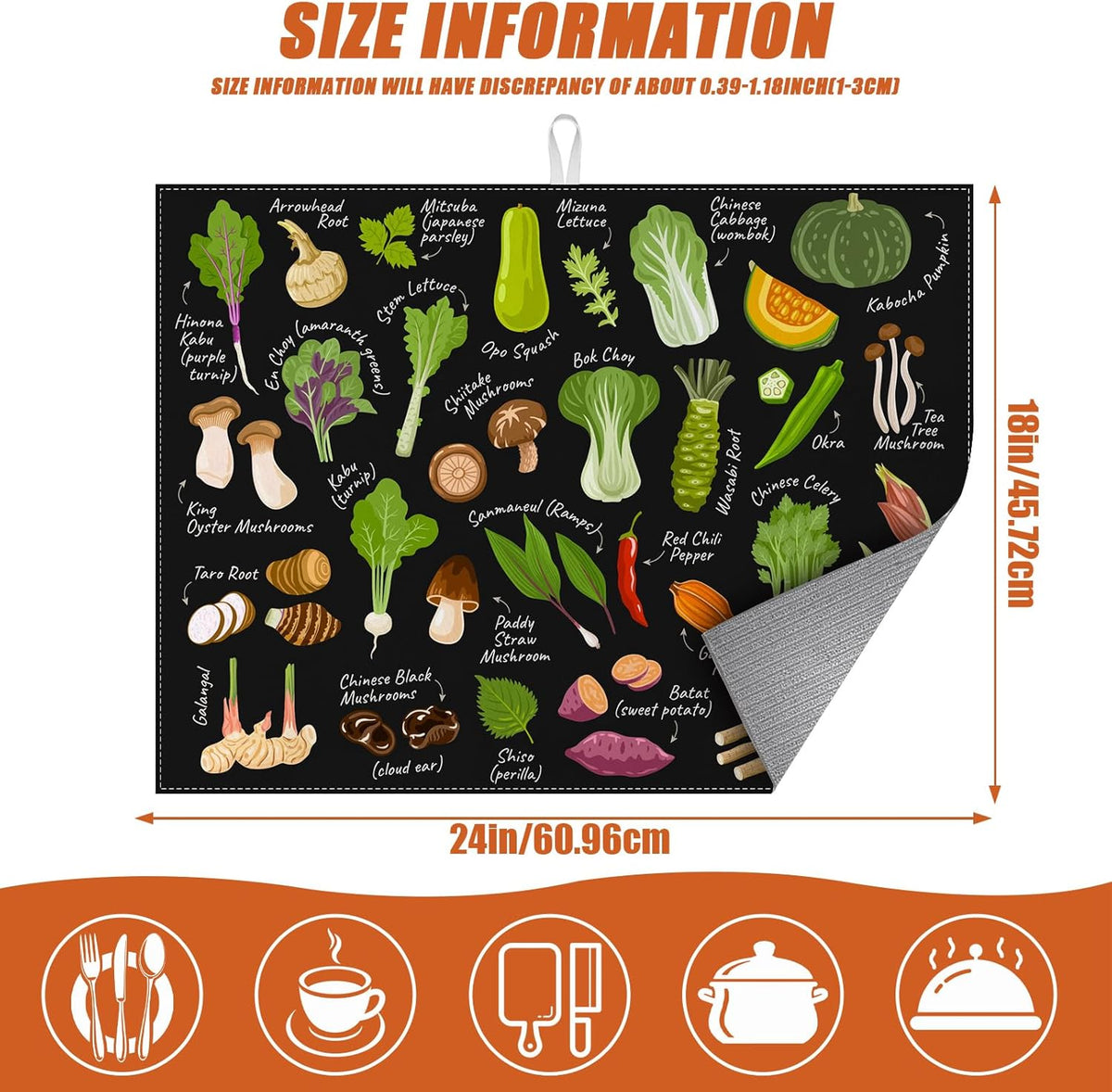 Vegetables Dish Drying Mat for Kitchen Counter Microfiber Absorbent Dish Kitchen Drying Mat