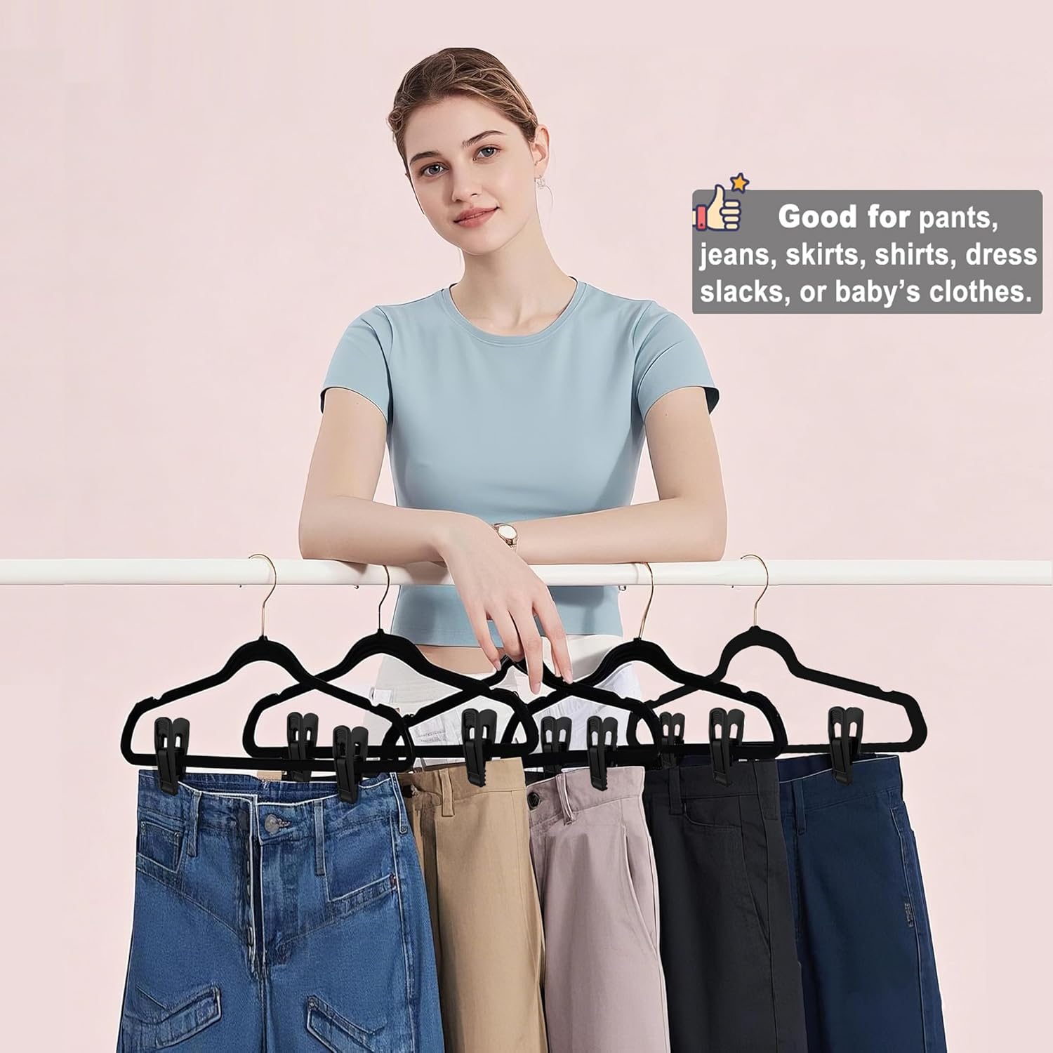 Hanger Clips Perfect for Velvet Hangers (Black, 20 PCS), Non-Slip Plastic Clips Pant Skirt Hanger