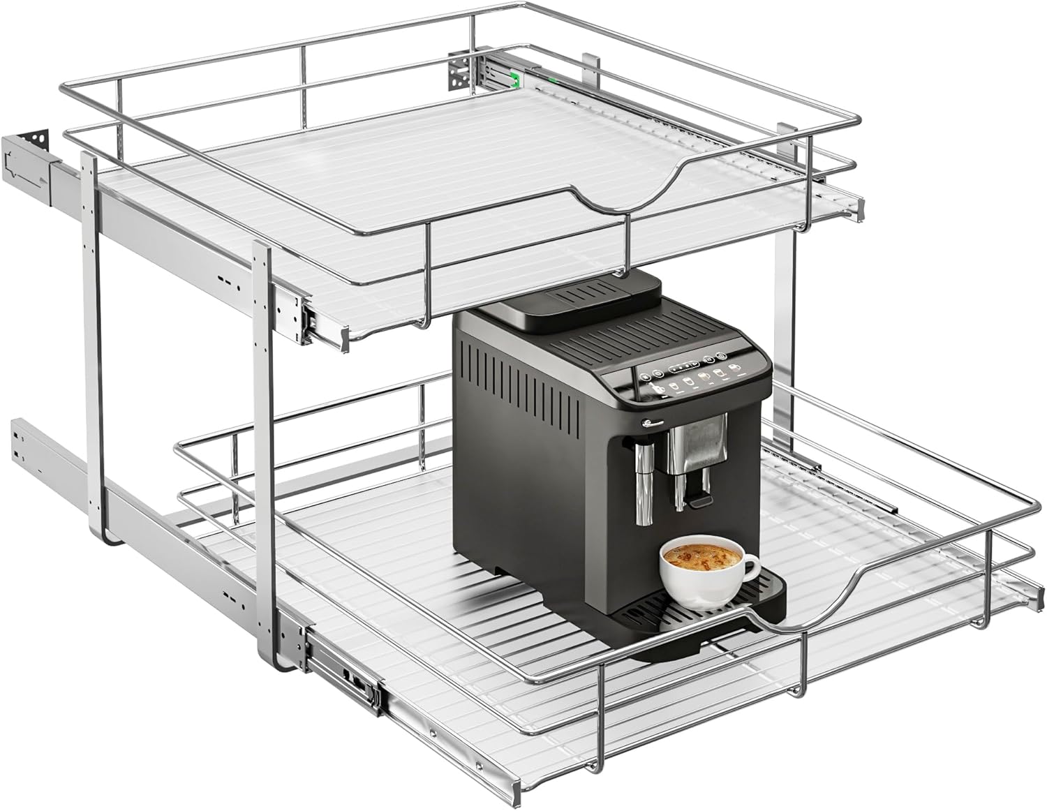 WelFurGeer 2-Tier Stainless Steel Pull Out Cabinet Organizer, Soft Close Damping Slides, Heavy Duty