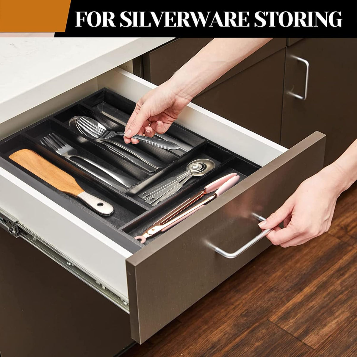 Kitchen Wood Utensil Tray Silverware Drawer Organizer Wooden Cutlery Trays Flatware Organizers