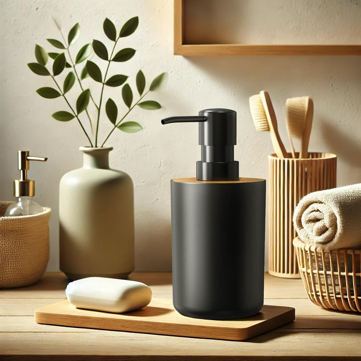 Soap Dispenser for Bathroom and Kitchen, 12oz Modern Minimalist Style Plastic matte white Empty