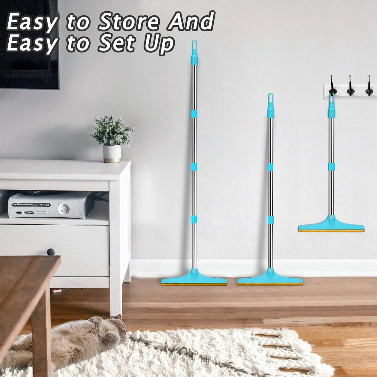 Carpet Rake for Pet Hair Removal - Reusable Pet Hair Remover, 60” Adjustable Long Handle Cat Dog