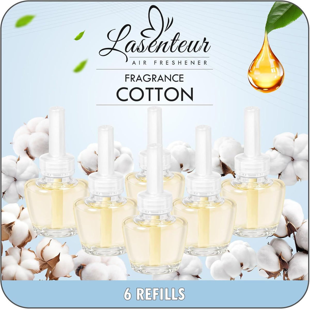 LASENTEUR Plug in Scented Oil Refill, 6 ct, Cotton Scent Long-Lasting Natural Fragrance for Home