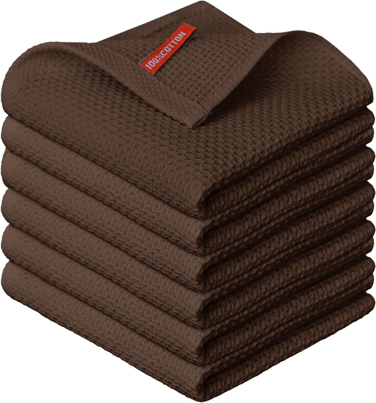 Artoid Mode 100% Cotton Dark Coffee Waffle Weave Kitchen Dish Cloths, 12x12 Inch Ultra Soft