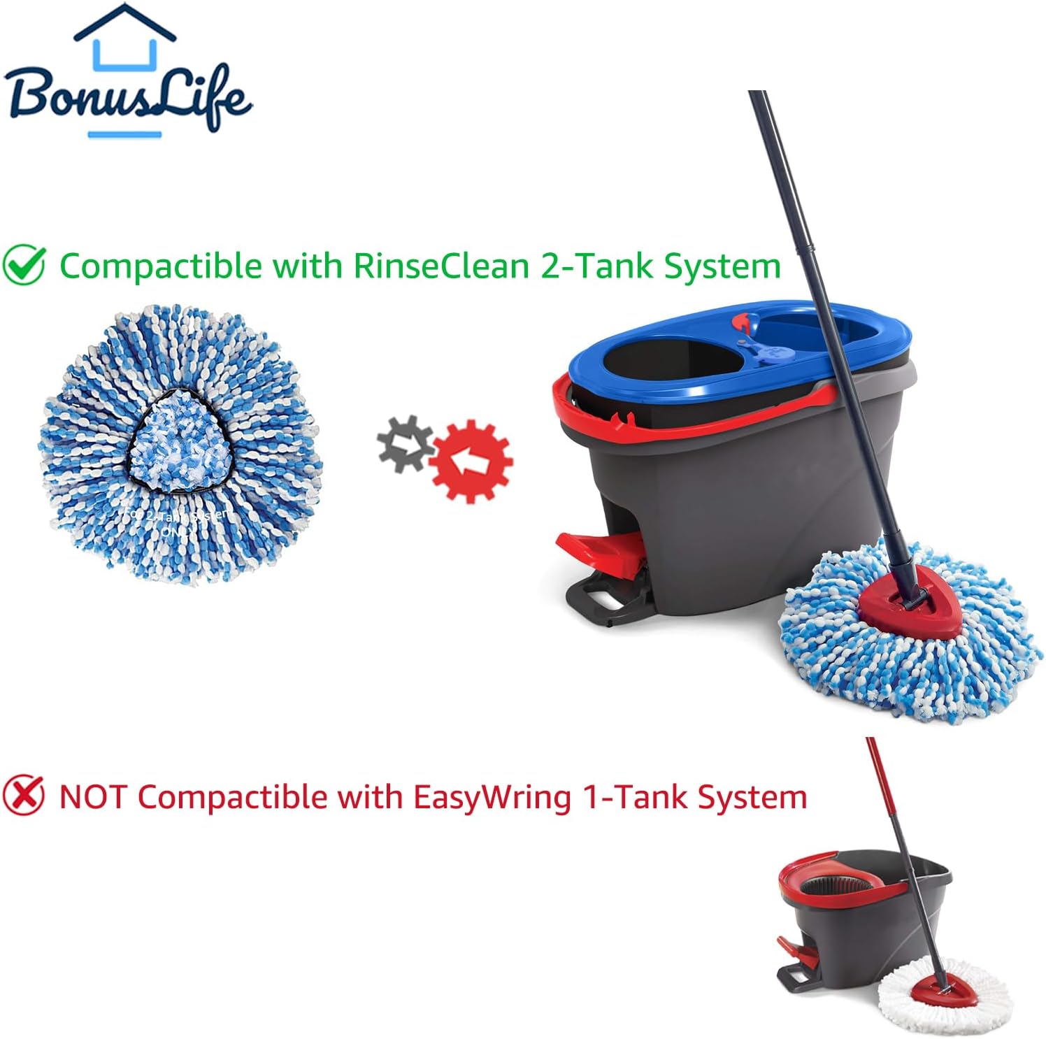 BonusLife 6-Pack Mop Head for O-Ceda RinseClean Spin Mop Refill 2-Tank System Only Easy Cleaning