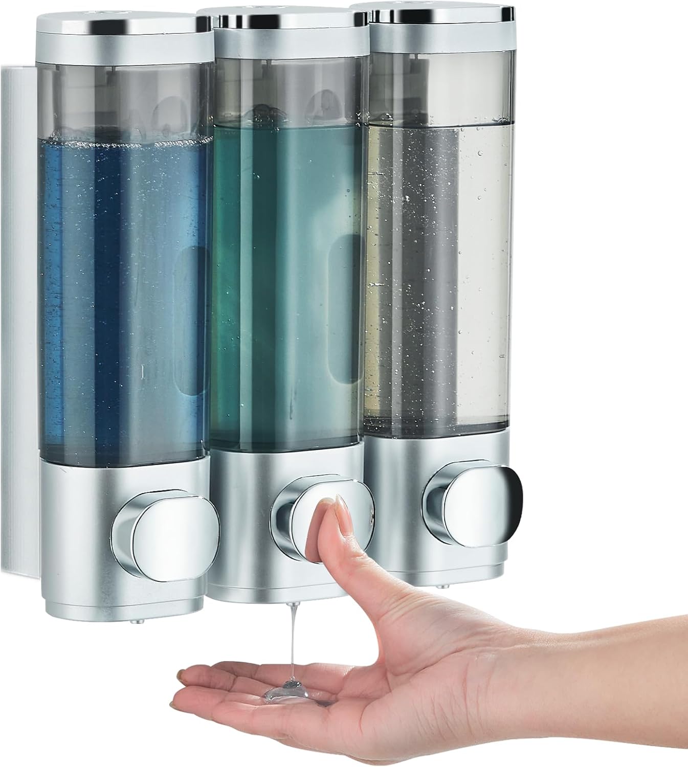 Shampoo and Conditioner Dispenser, Pollock Shower Soap Dispenser 3 Chamber No Drill, Wall Mounted