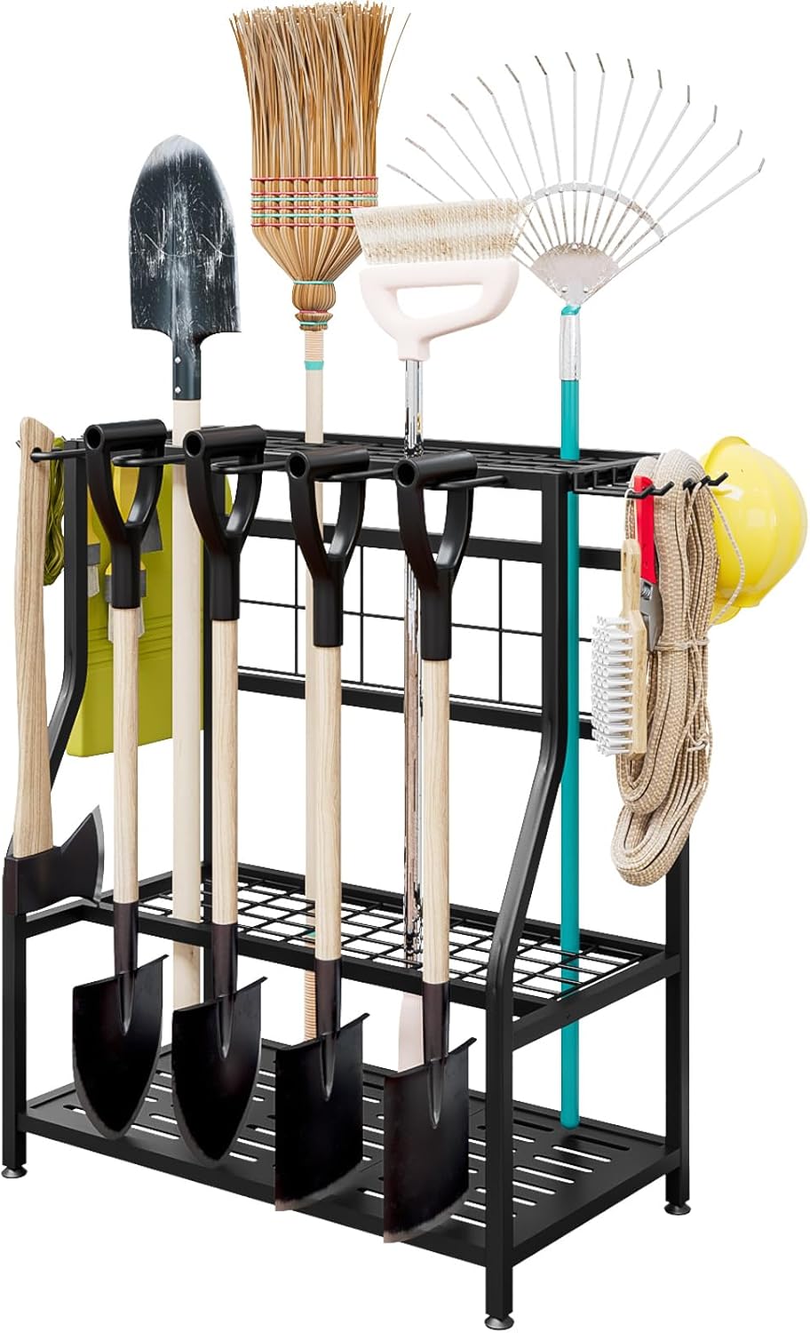 Garden Tool Organizer Holder Heavy Duty Steel Rack Up to 60 Long Handled Tools for Garage Shed