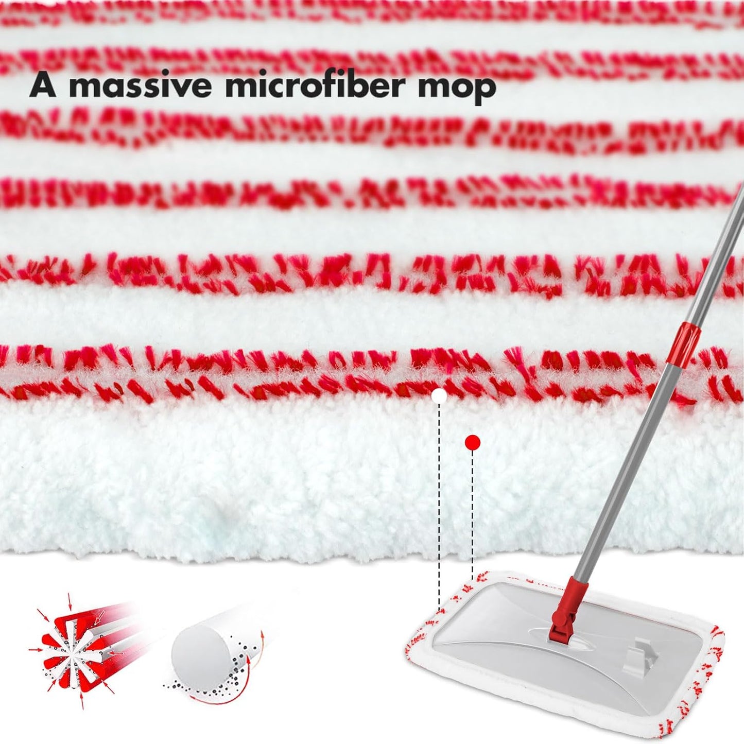 Masthome Extra Large Microfiber Mop for Floor Cleaning, 16“ Flat Mop with 5 Pad for Wet & Dry Use