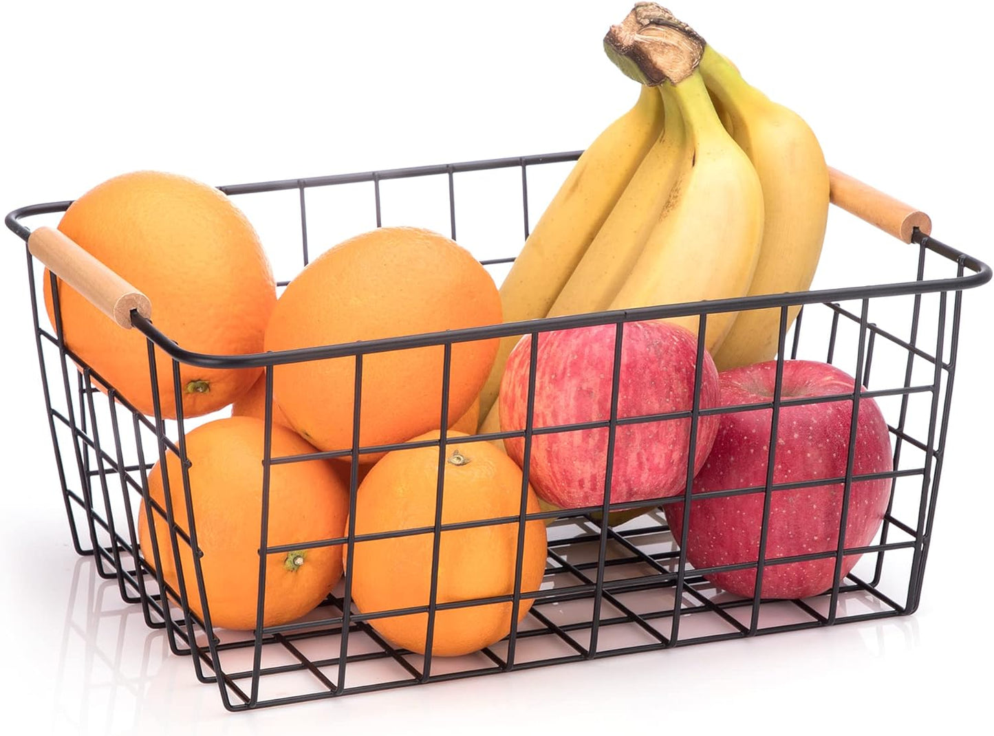 Metal Wire Food Storage Basket Organizer with Wooden Handles for Organizing pantry organizers and