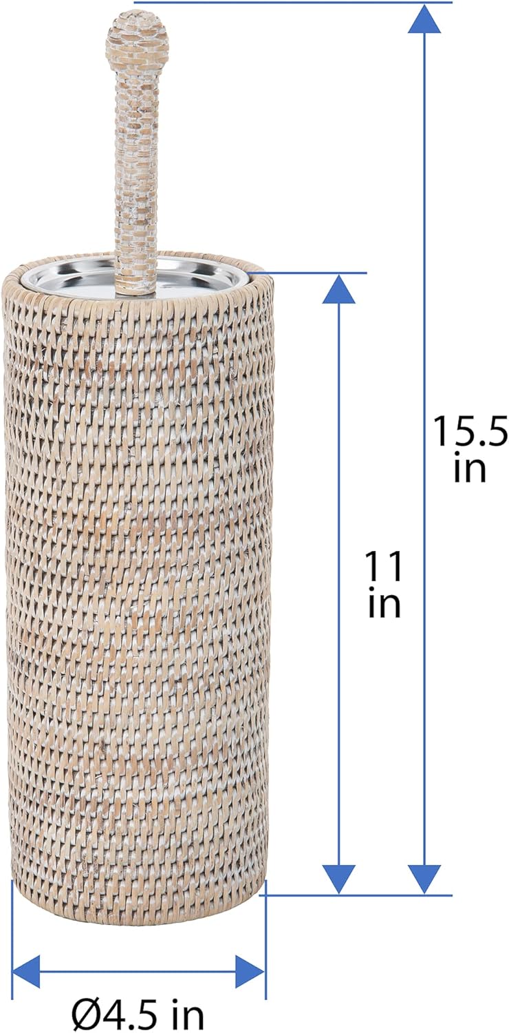 La Jolla Decorative Rattan Toilet Brush Set White Wash Handwoven Toilet Brush and Holder with