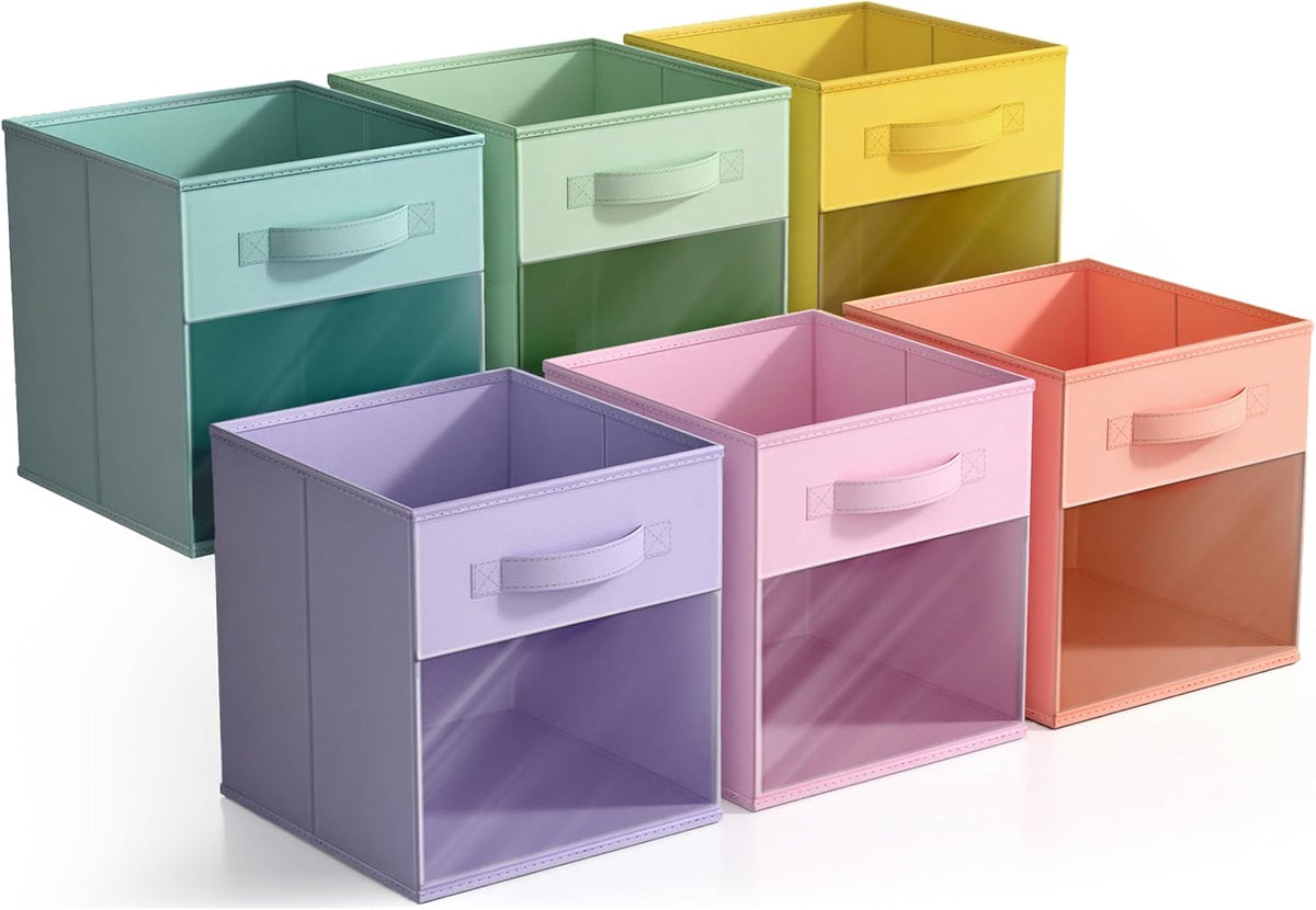 Sorbus 11 Inch Storage Bins with Clear Window - 6 Foldable Baskets for Organizing Clothes, Toys