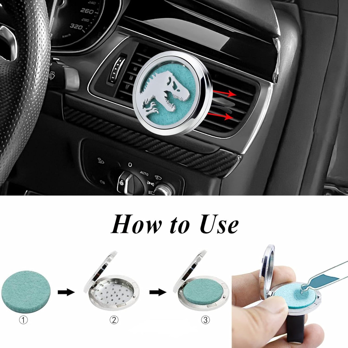 AZNECK Car Essential Oil Diffuser Vent Clip Car Diffuser Vent Clips Skull Dinosaur Air Freshener 10