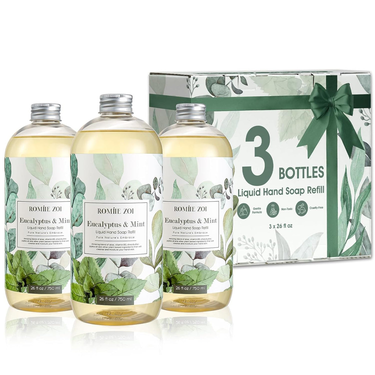 ROMIIE ZOI Eucalyptus & Mint Liquid Hand Soap Refill, Gentle & Moisturizing Formula, Natural
