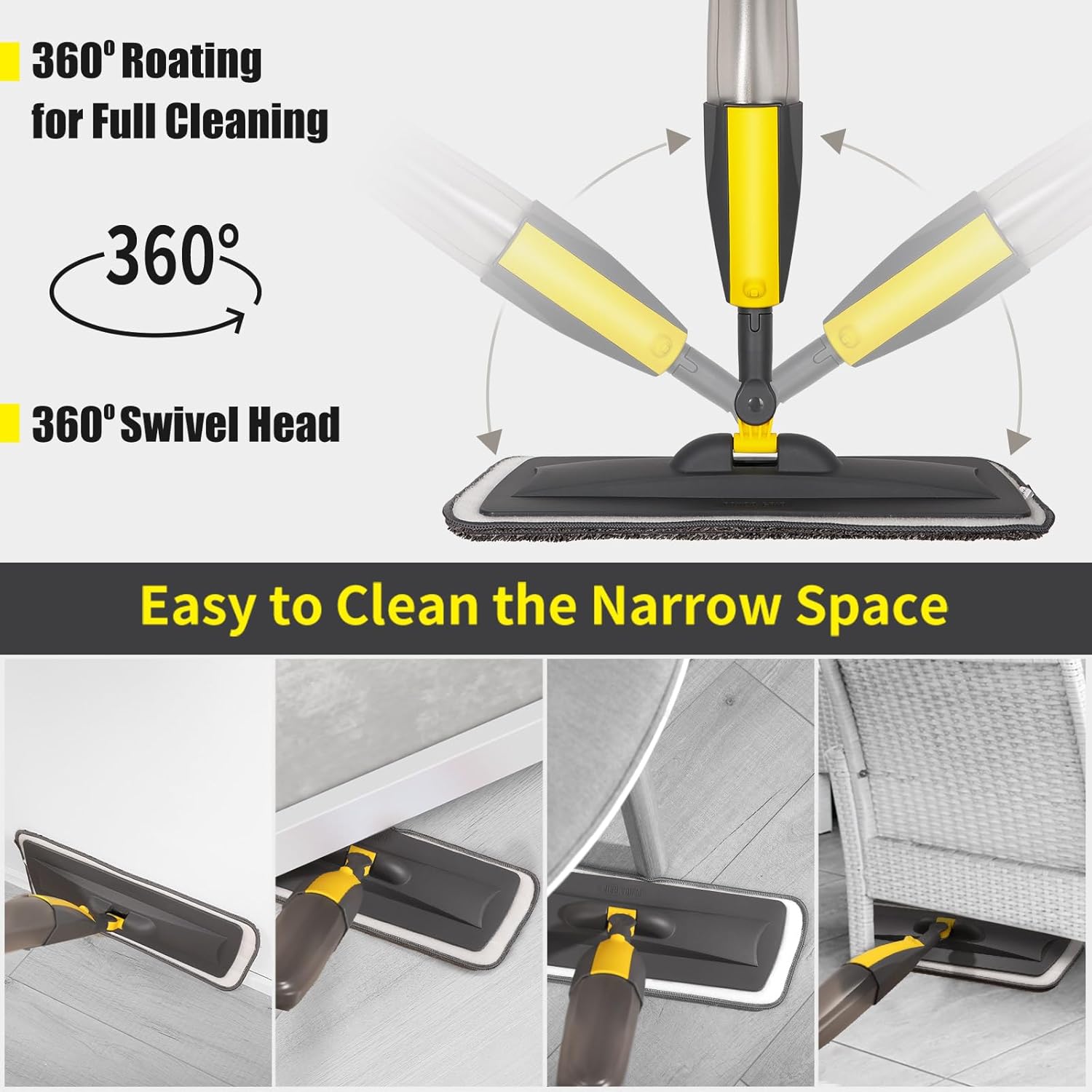 Mops for Floor Cleaning, Spray Mop with 400ml Refillable Bottle and 2 Replacement Pads Dry Wet