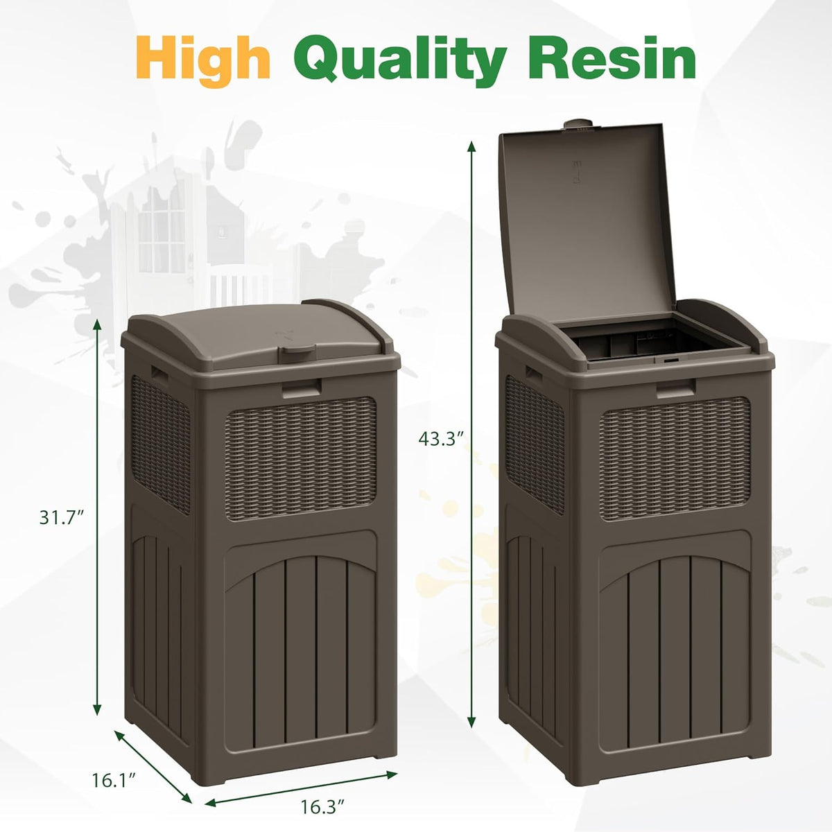 Flamaker 30 Gallon Trash Can, Resin Outdoor Garbage Can with Lid, Waterproof Hideaway Patio Waste