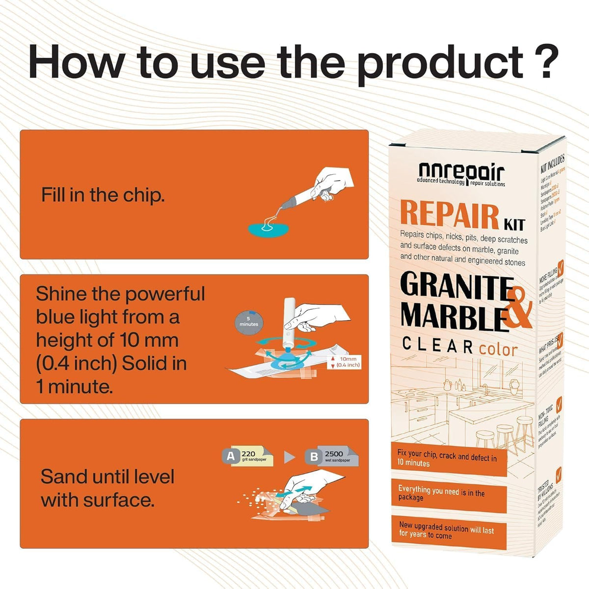 Marble, Granite & Quartz Countertop Repair Kit (Clear) - Fix Your Defects Like a Pro I Suitable for