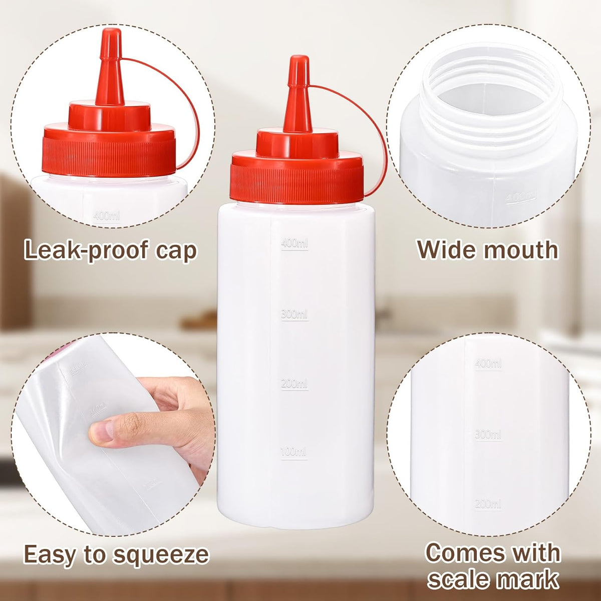 Condiment Squeeze Bottles Ketchup Dispenser, 4 Pack 16oz Squeeze Bottles for Liquids, Plastic Sauce