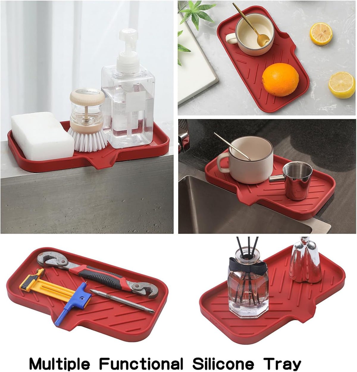 Silicone Bathroom Soap Dishes with Drain Spout-Bathroom and Kitchen Sink Organizer,Sponge