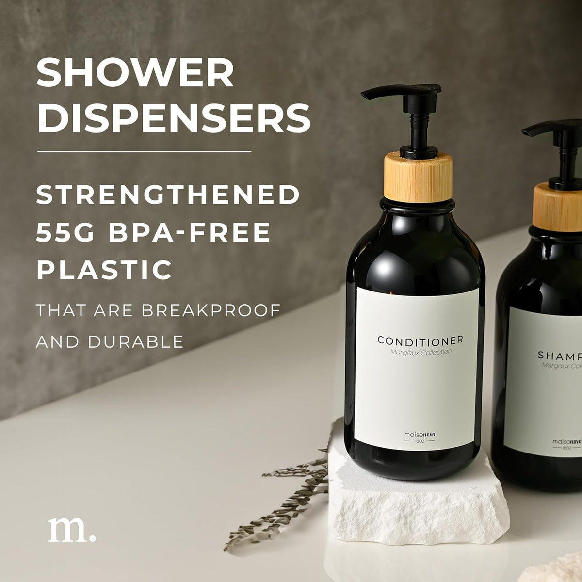 MaisoNovo Refillable Shampoo and Conditioner Bottles | 16.9 fl oz Set of 3 Black Plastic Bottles