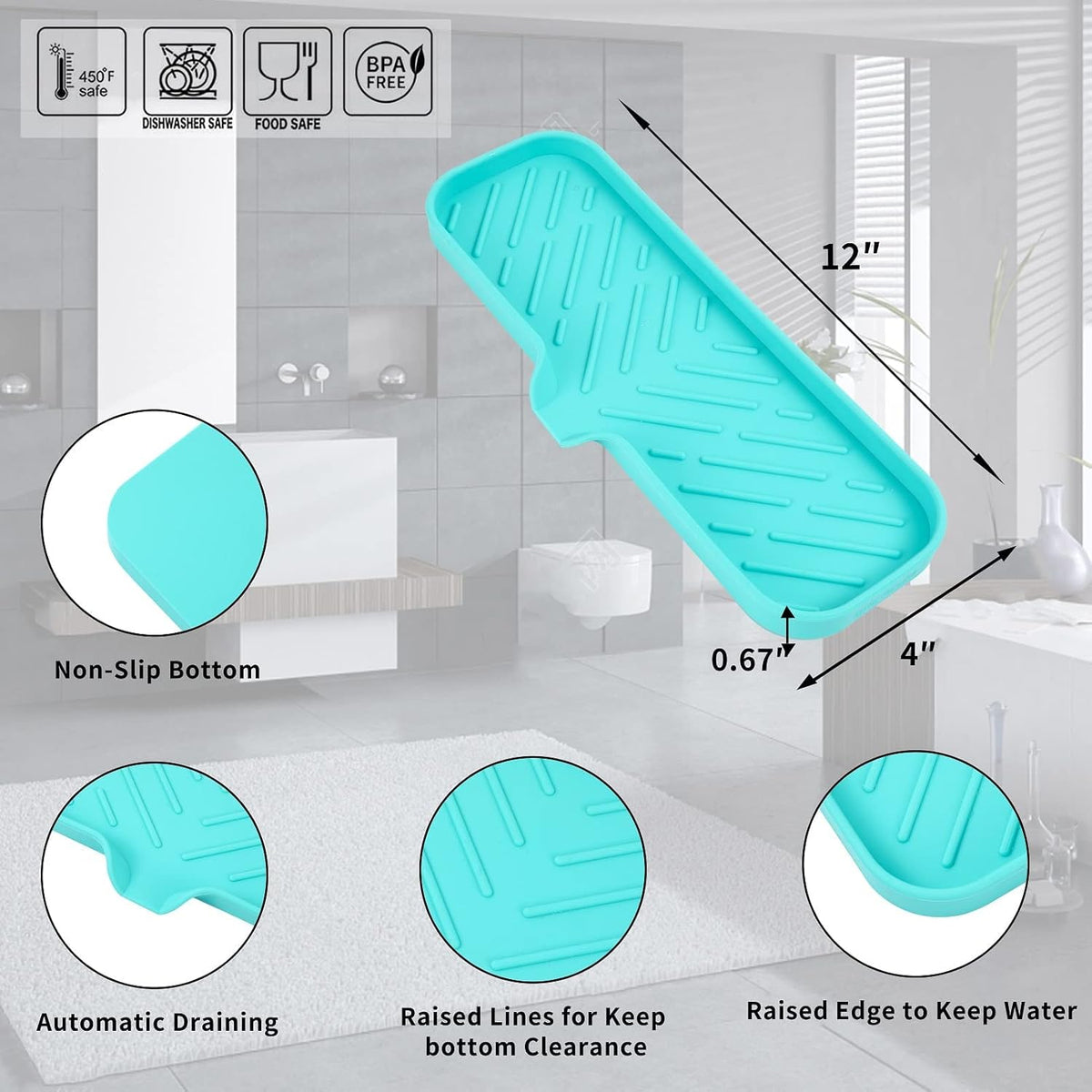 Silicone Bathroom Soap Dishes with Drain Spout-Bathroom and Kitchen Sink Organizer,Sponge
