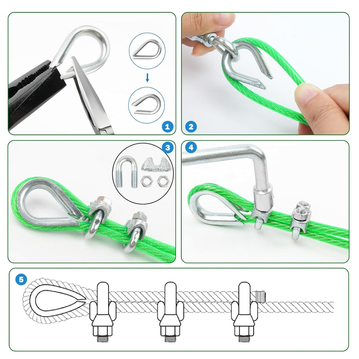3/16" Wire Rope, 100 Ft PVC Coated Wire Cable Metal Steel Cable Trellis Kit, Multi-use Clothes Line