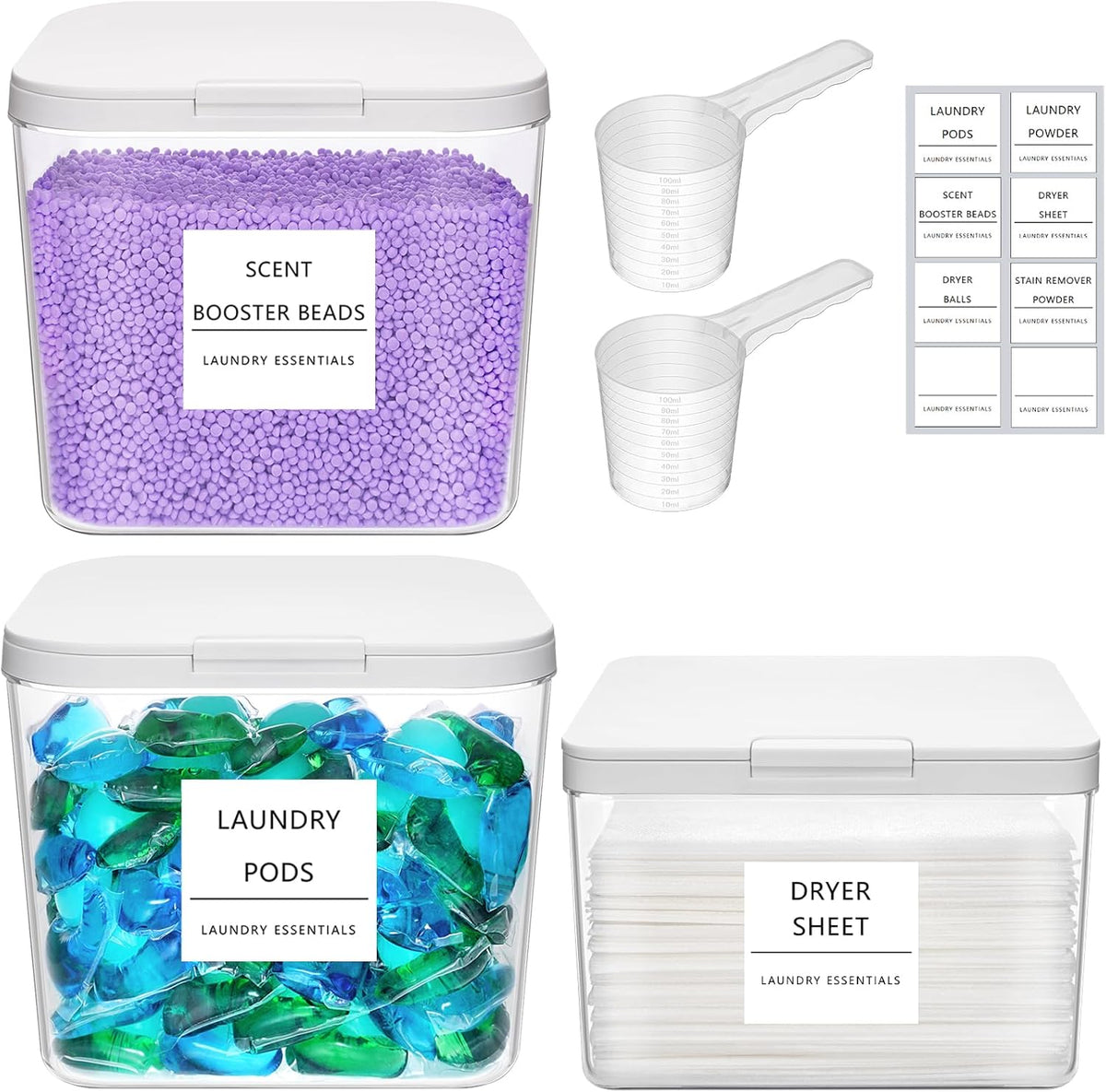 Lifewit 2+1 Laundry Pods Container & Dryer Sheet Holder, Large Powder Detergent Dispenser Storage
