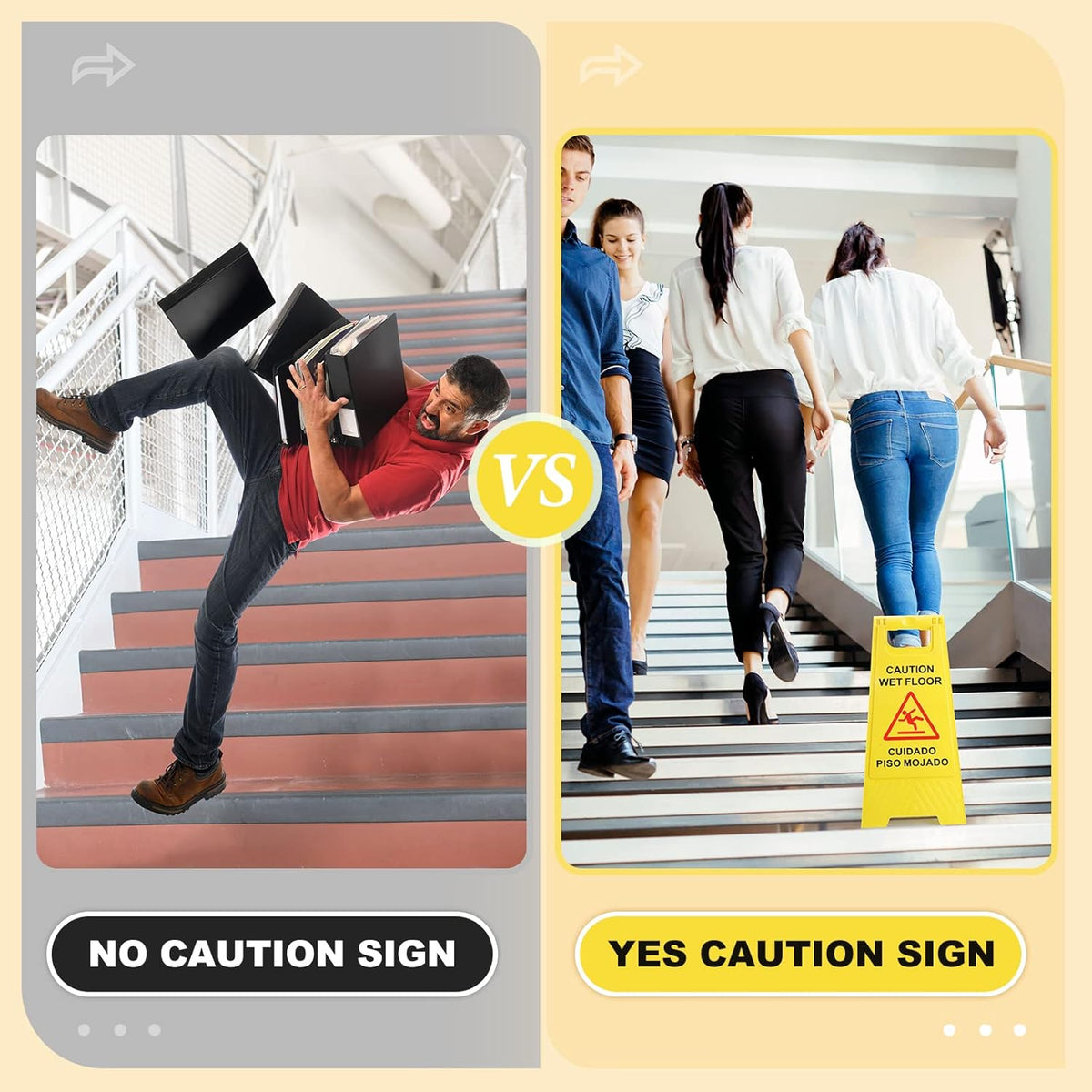 Macarrie 12 Pack Caution Wet Floor Sign Wet Floor Double Sided Cuidado Piso Mojado Foldable