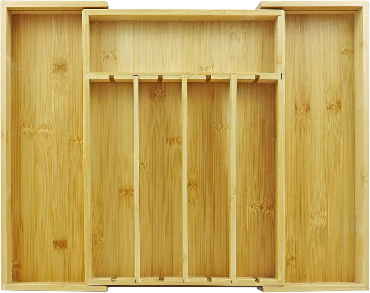 Kitchen Bamboo Silverware Drawer Organizer - Expandable Utensil Organizer for Flatware, Adjustable