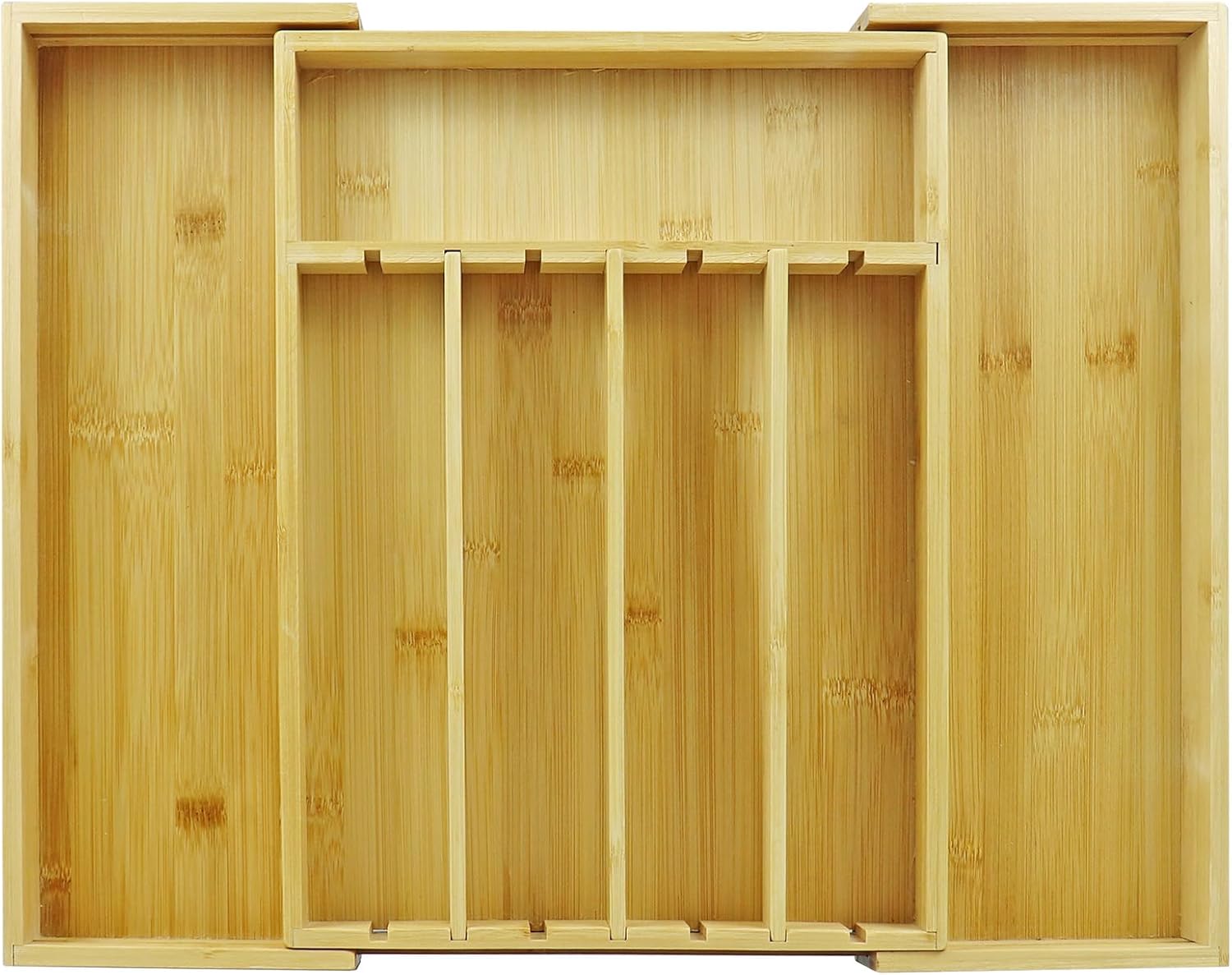 Kitchen Bamboo Silverware Drawer Organizer - Expandable Utensil Organizer for Flatware, Adjustable