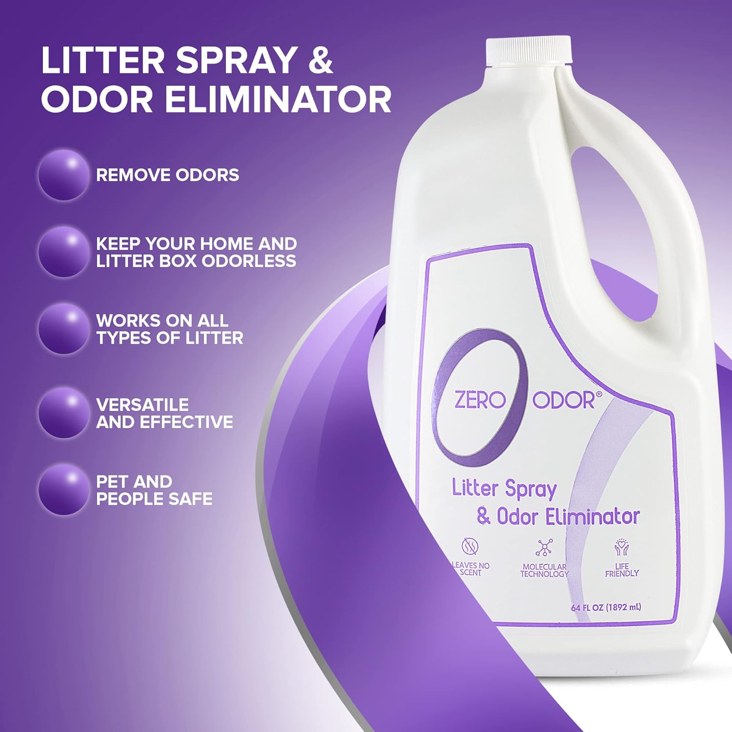 Zero Odor – Litter Odor Eliminator - Patented Molecular Technology - Pet Safe & Works on all types