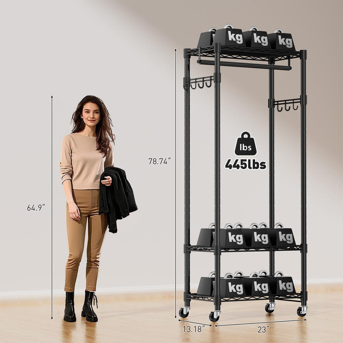 Clothes Rack, Clothing Rack for Hanging Clothes, 3 Tiers Adjustable Closet Organizer System with