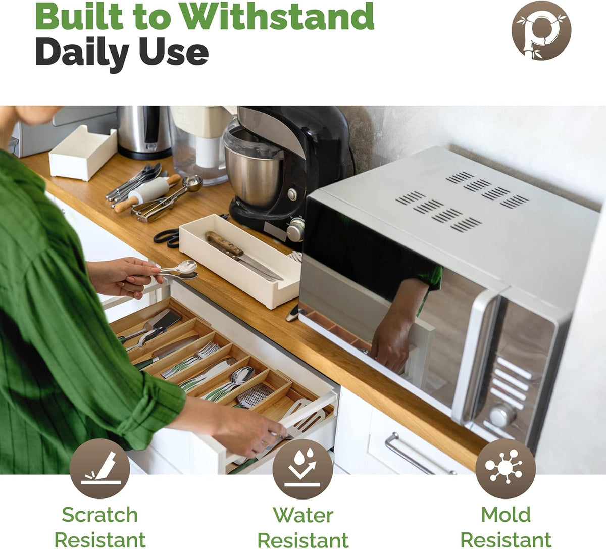 Silverware Organizer - Expandable Kitchen Drawer Organizer - Adjustable Kitchen Drawer Organizer