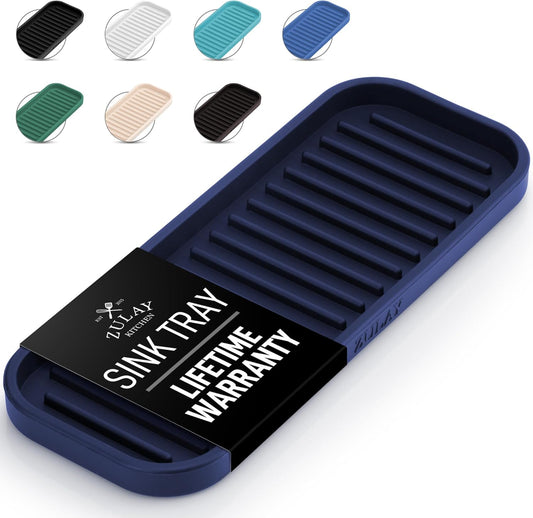 Zulay Kitchen (9x3.5) Silicone Sponge Holder for Kitchen Sink - Flexible Multipurpose Soap Tray