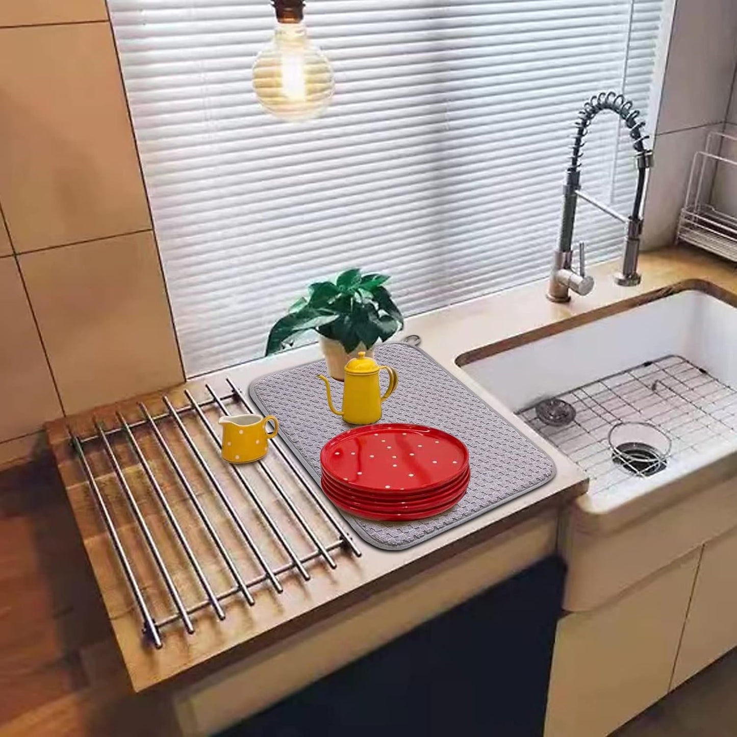 Dish Drying Mats for Kitchen Counter 2 Pack, Dish Drying Pads Absorbent, Washable Microfiber Dishes
