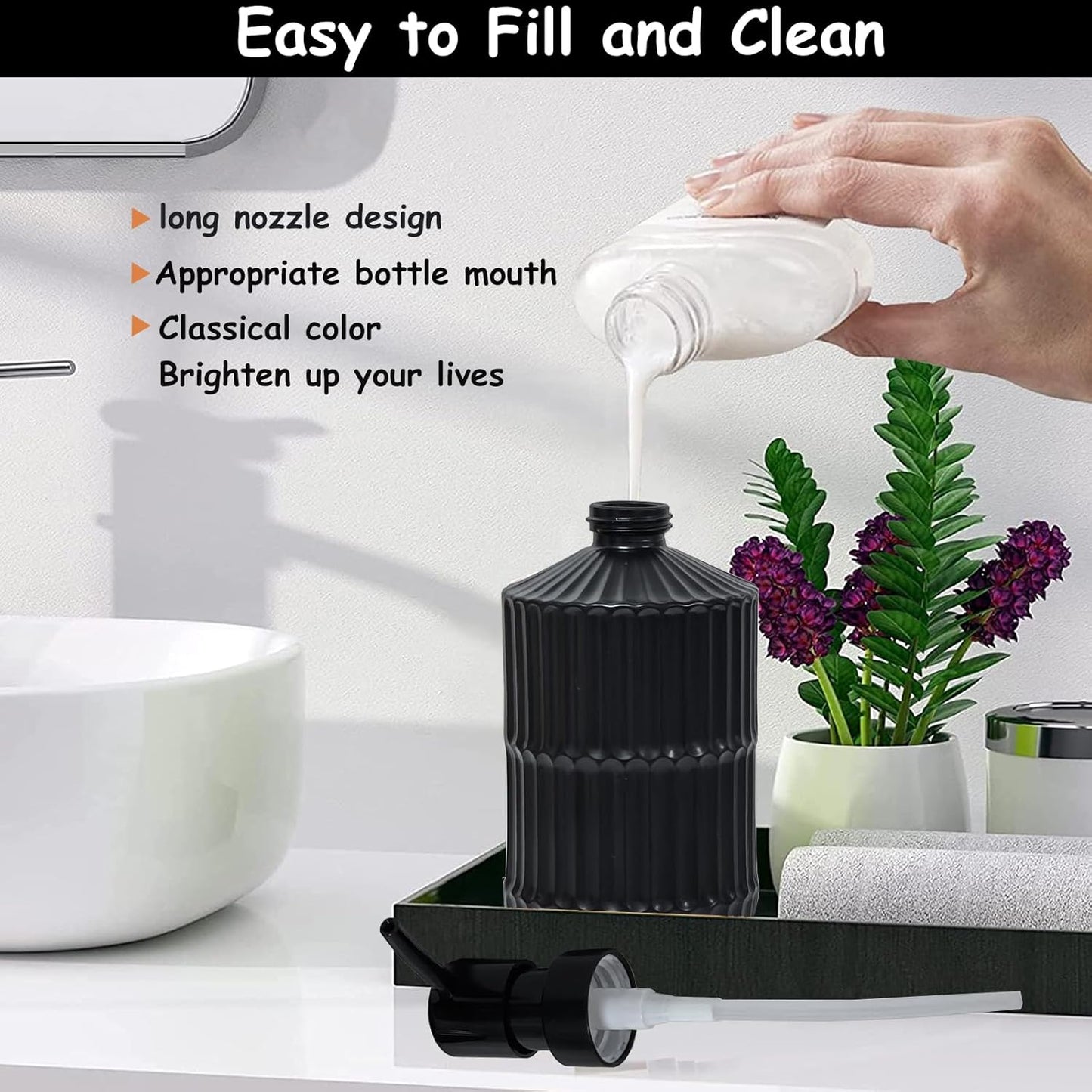 Black Glass Soap Dispenser with Pump, 15oz Refillable Liquid Hand Soap Dispenser, Lotion Dish Soap