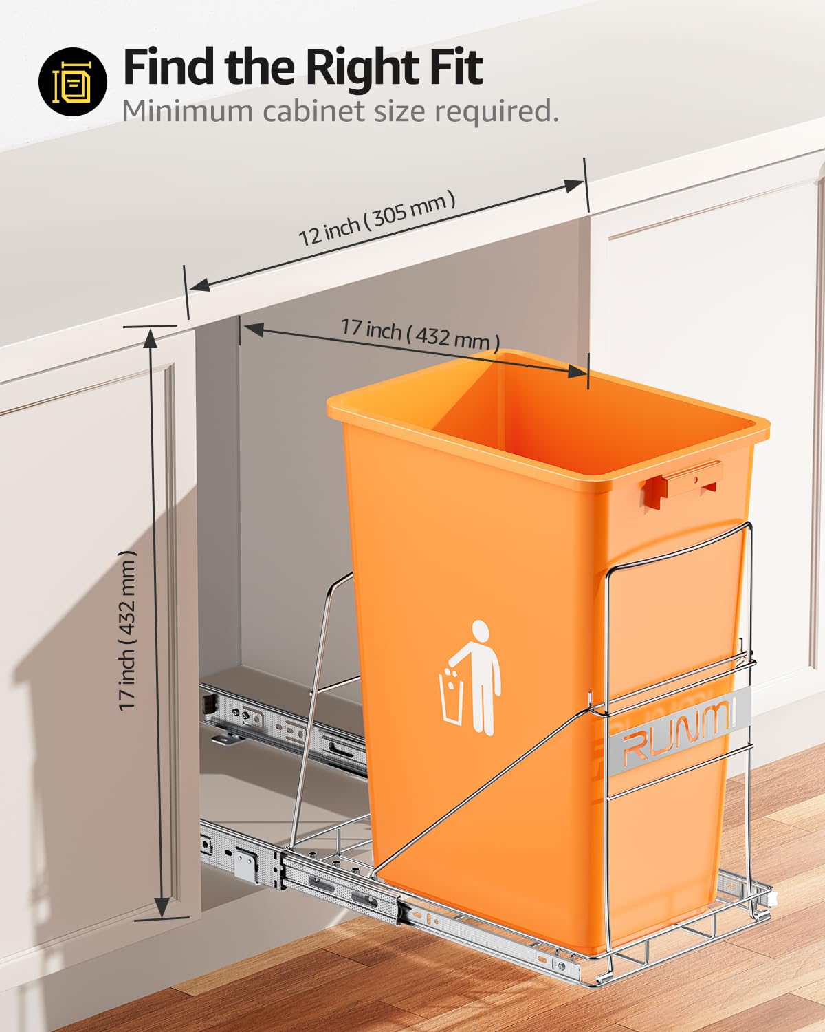Pull Out Trash Can Under Cabinet，Heavy Duty Slide-Out Cabinet Kit, Adjustable Cabinet Trash Can