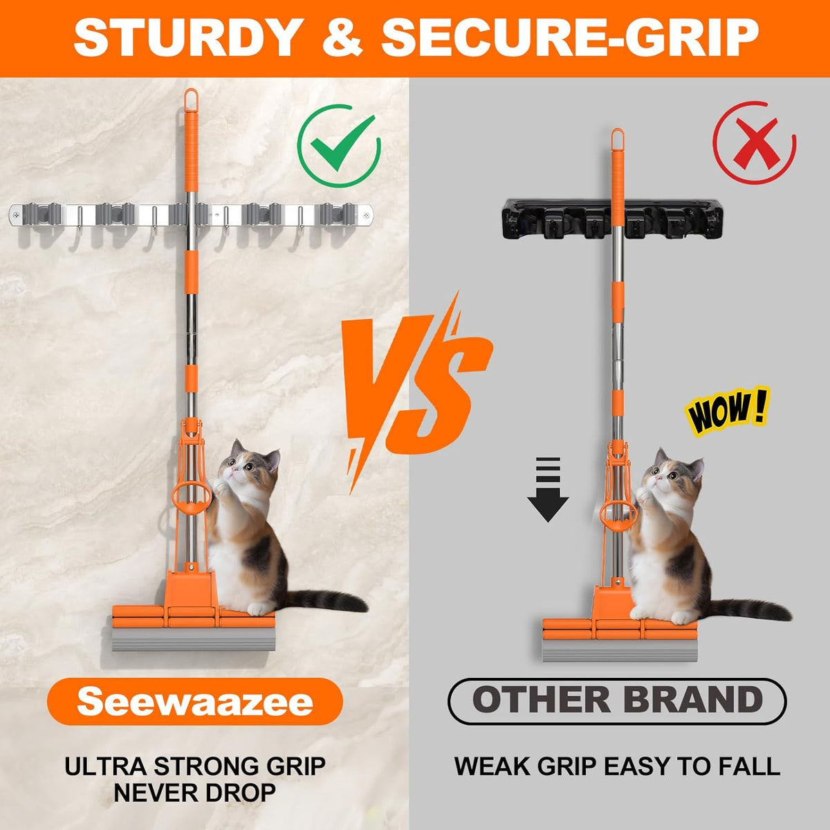 Broom Holder Wall Mount, Mop and Broom Organizer Broom Hanger Storage Tool Utility Racks Stainless