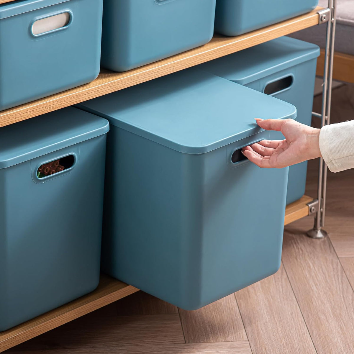 Plastic Storage Bins with lids,Storage Baskets,Container with handle,Storage Organizer Bins for