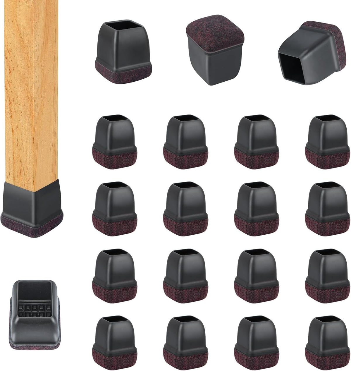 16 Pcs Chair Leg Floor Protectors Square, Silicone Chair Leg Protectors for Hardwood Floors, Chair