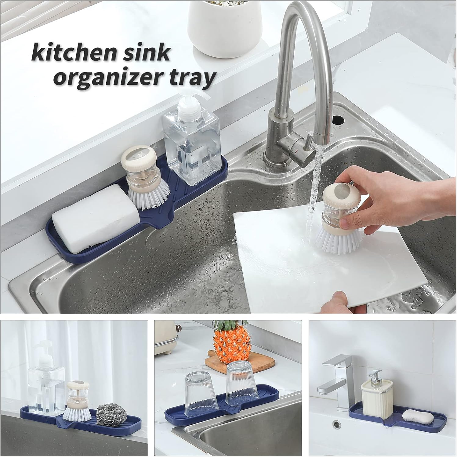 Silicone Bathroom Soap Dishes with Drain Spout-Kitchen Sink Organizer,Sponge Holder,Dish Soap