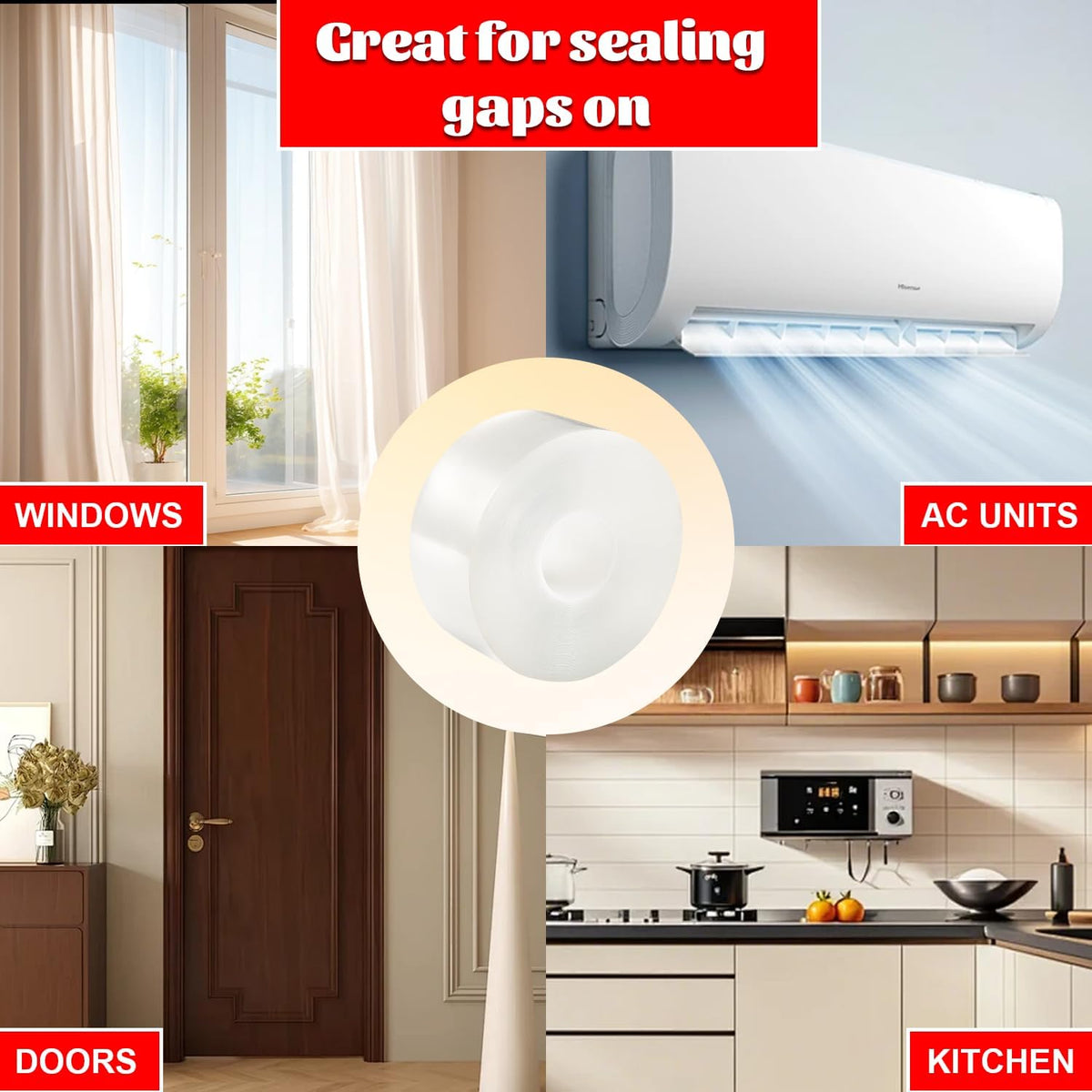 Transparent Window Weather Sealing Tape 2 Inch x 66 FT Weather Stripping Residue-Free Clear Window