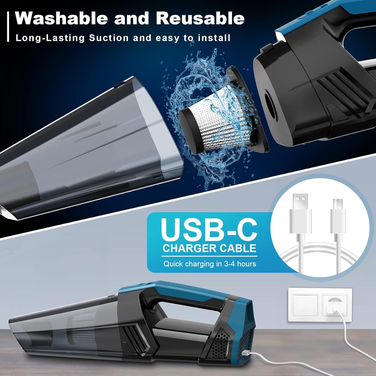 Cordless Car Vacuum Lightweight High Power Handheld Vacuum Cleaner with LED Light, Hand Vacuum for