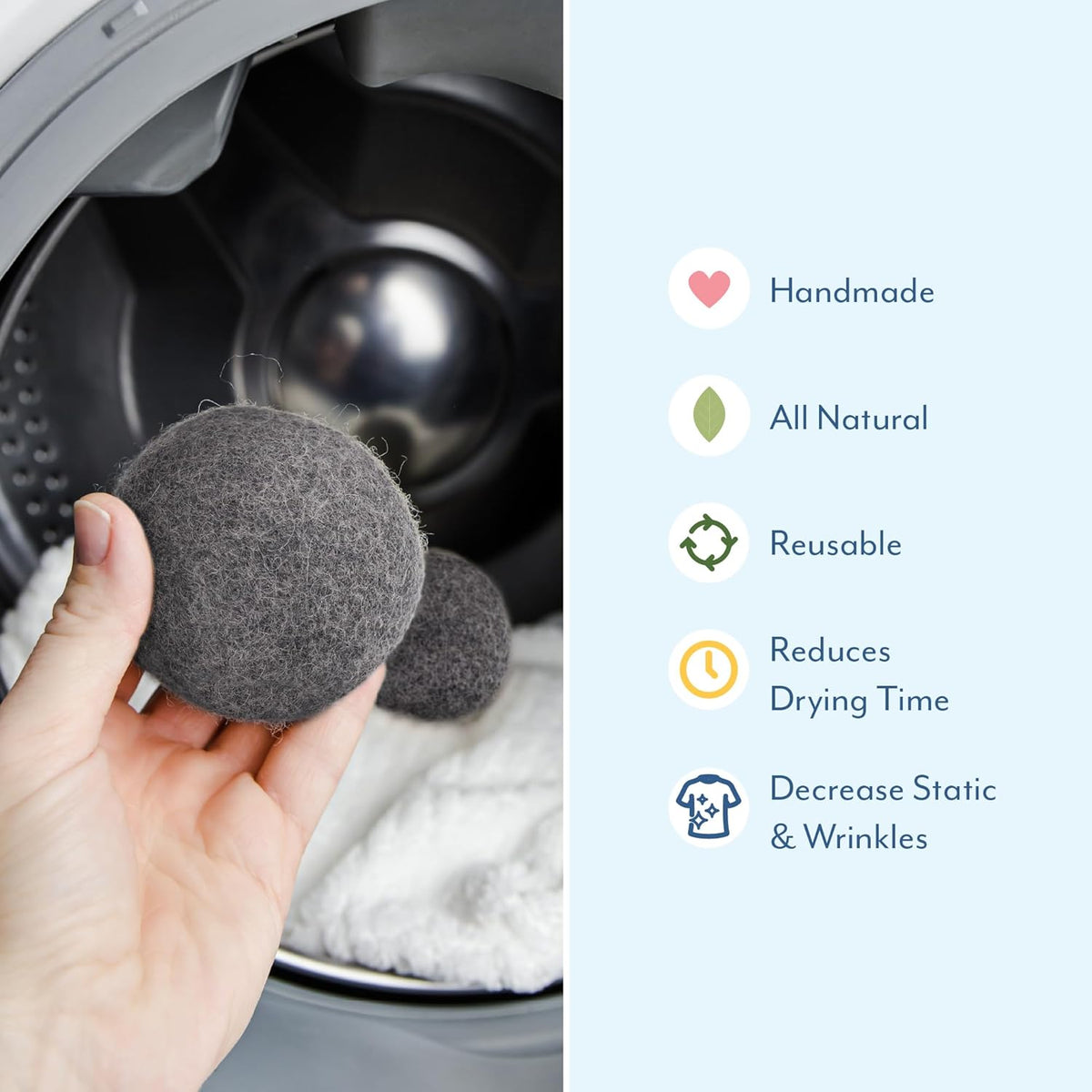 ELYN Wool Dryer Balls 6-Pack - XL, 100% New Zealand Wool, Reusable and Handmade. Fragrance-Free