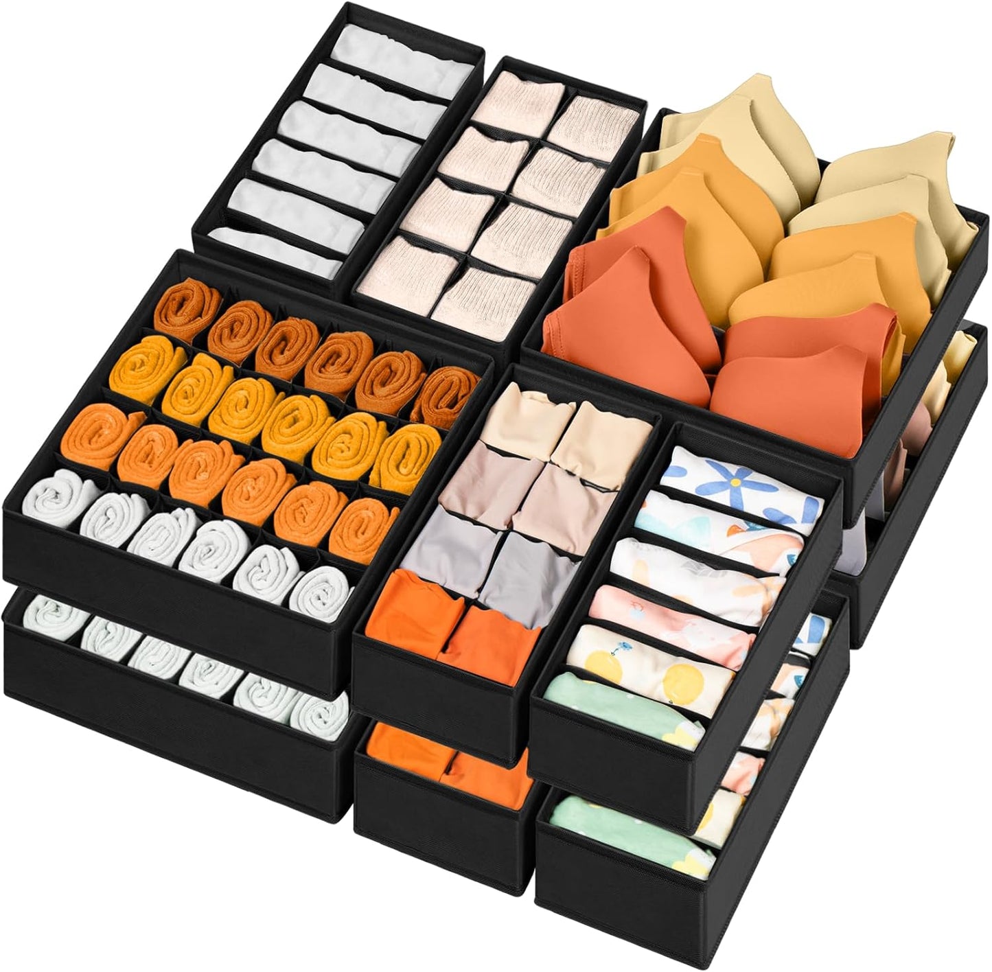 12 Pack Drawer Organizers, 116 Compartments Fabric Foldable Dresser Drawer Organizers for Clothing