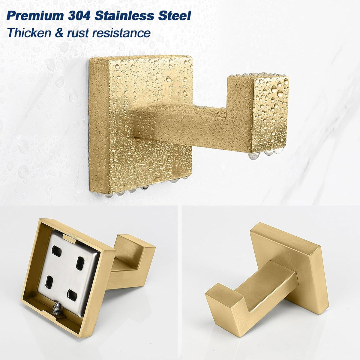 NearMoon Bath Towel Hooks -SUS304 Stainless Steel Square Clothes Robe Hooks Hanger, Heavy Duty Coat