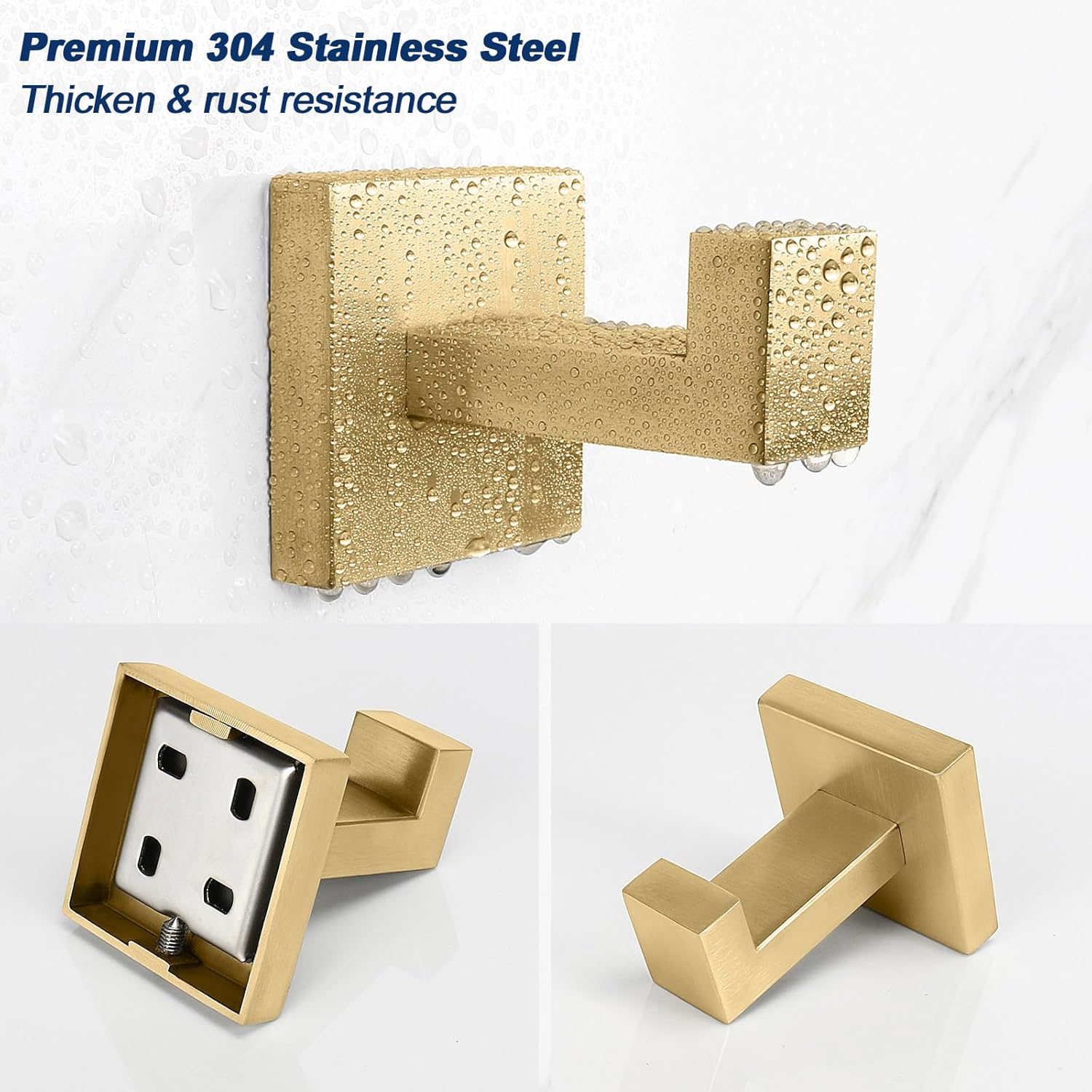 NearMoon Bath Towel Hooks -SUS304 Stainless Steel Square Clothes Robe Hooks Hanger, Heavy Duty Coat
