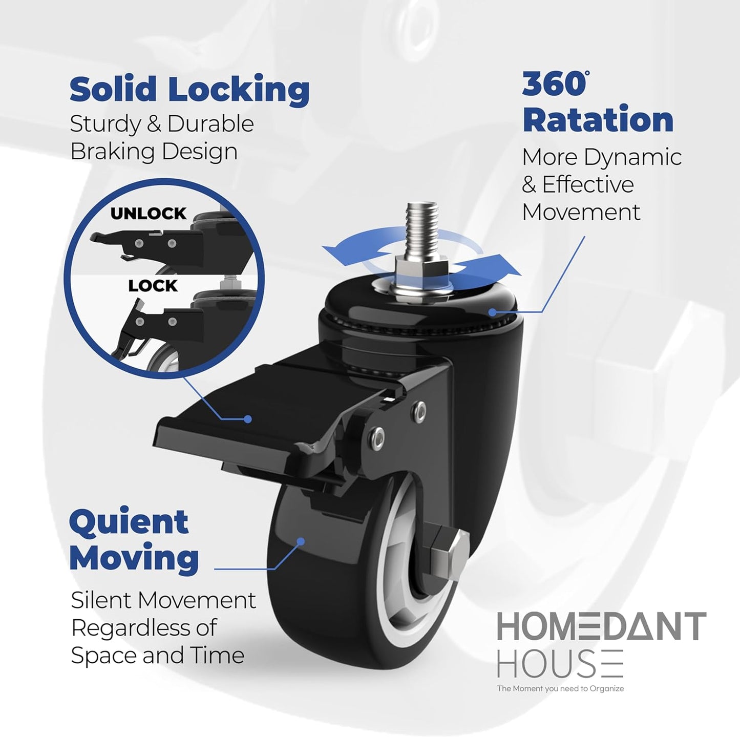 HOMEDANT House White 5-Tier Metal Rolling Cart Shelf Rack Casters Heavy Duty Wheel Shelving Unit
